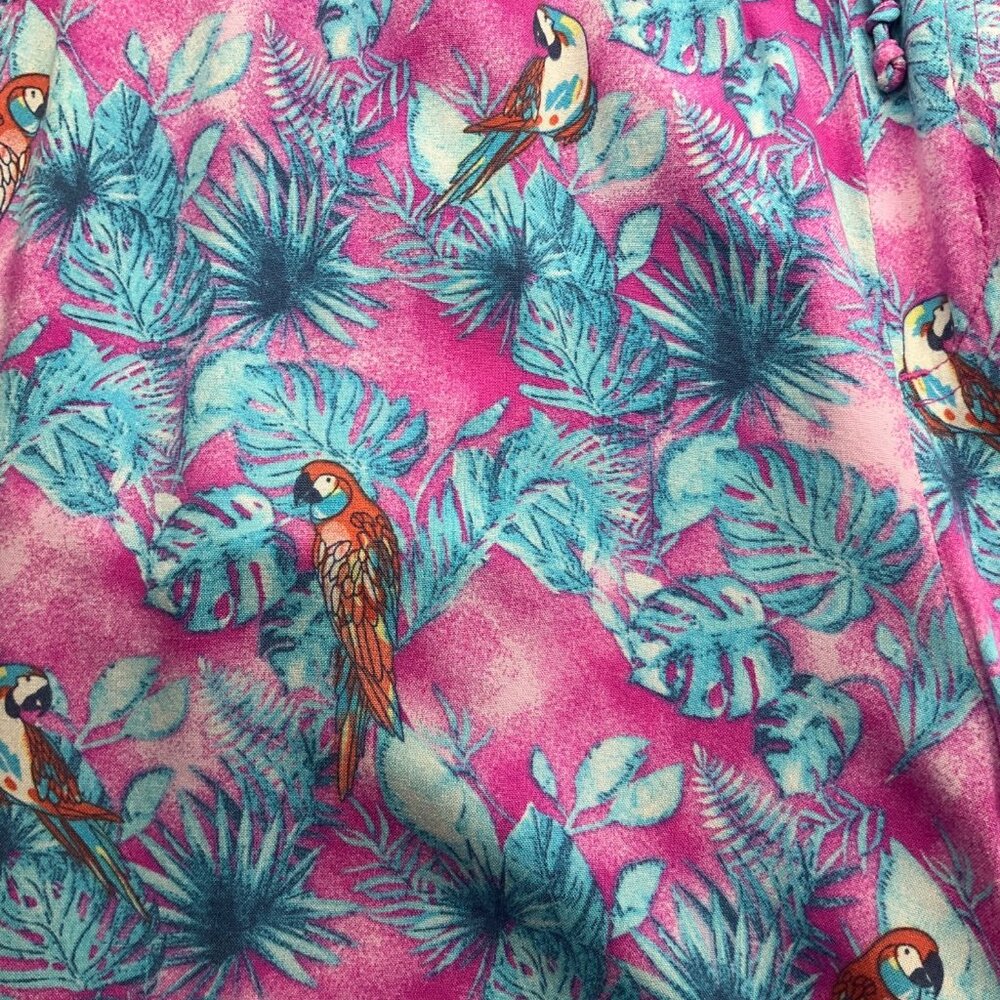 Margaritaville Large Pink Tropical Parrot Print Wide Leg Pull On Pants Palazzo - Picture 4 of 15